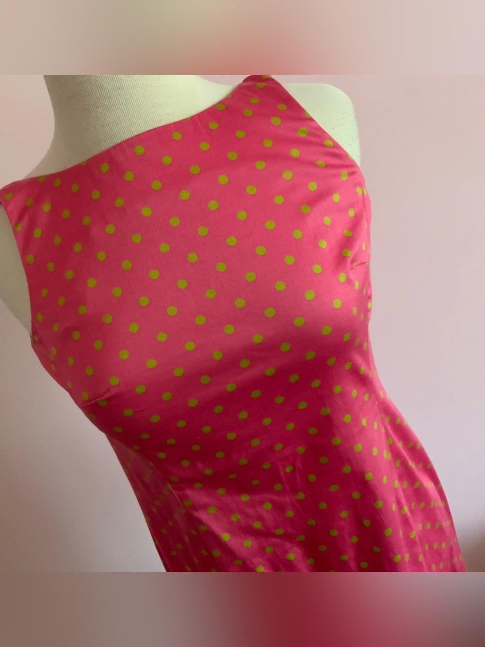 Jones New York Pink with Lime Polka Dots Sleeveless Dress